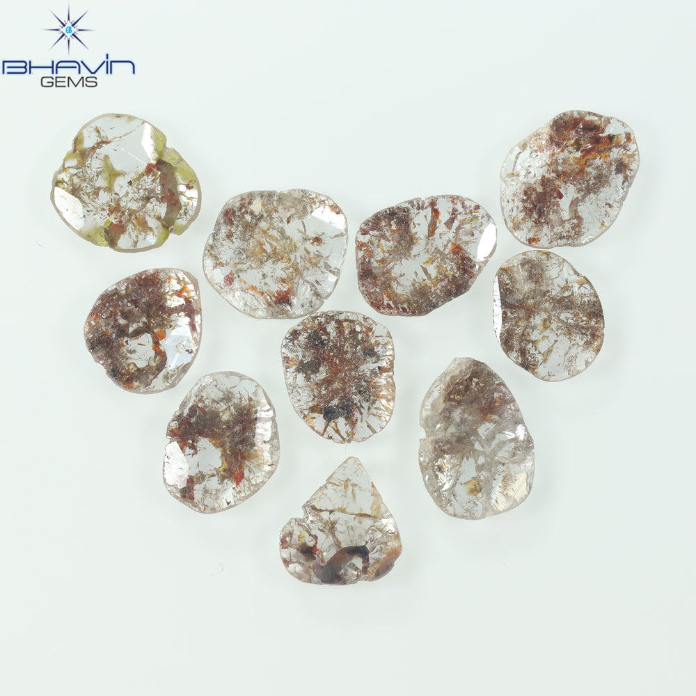 5.21 CT/10 Pcs Slice Shape Natural Loose Diamond Brown Color I3 Clarity (9.76 MM)