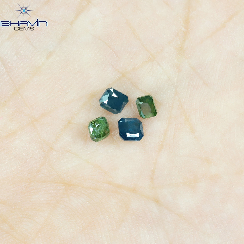 0.73 CT/4 Pcs Radiant Shape Natural Diamond Blue Green Color I3 Clarity (3.30 MM)