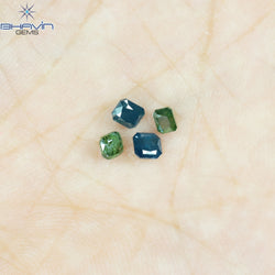 0.73 CT/4 Pcs Radiant Shape Natural Diamond Blue Green Color I3 Clarity (3.30 MM)