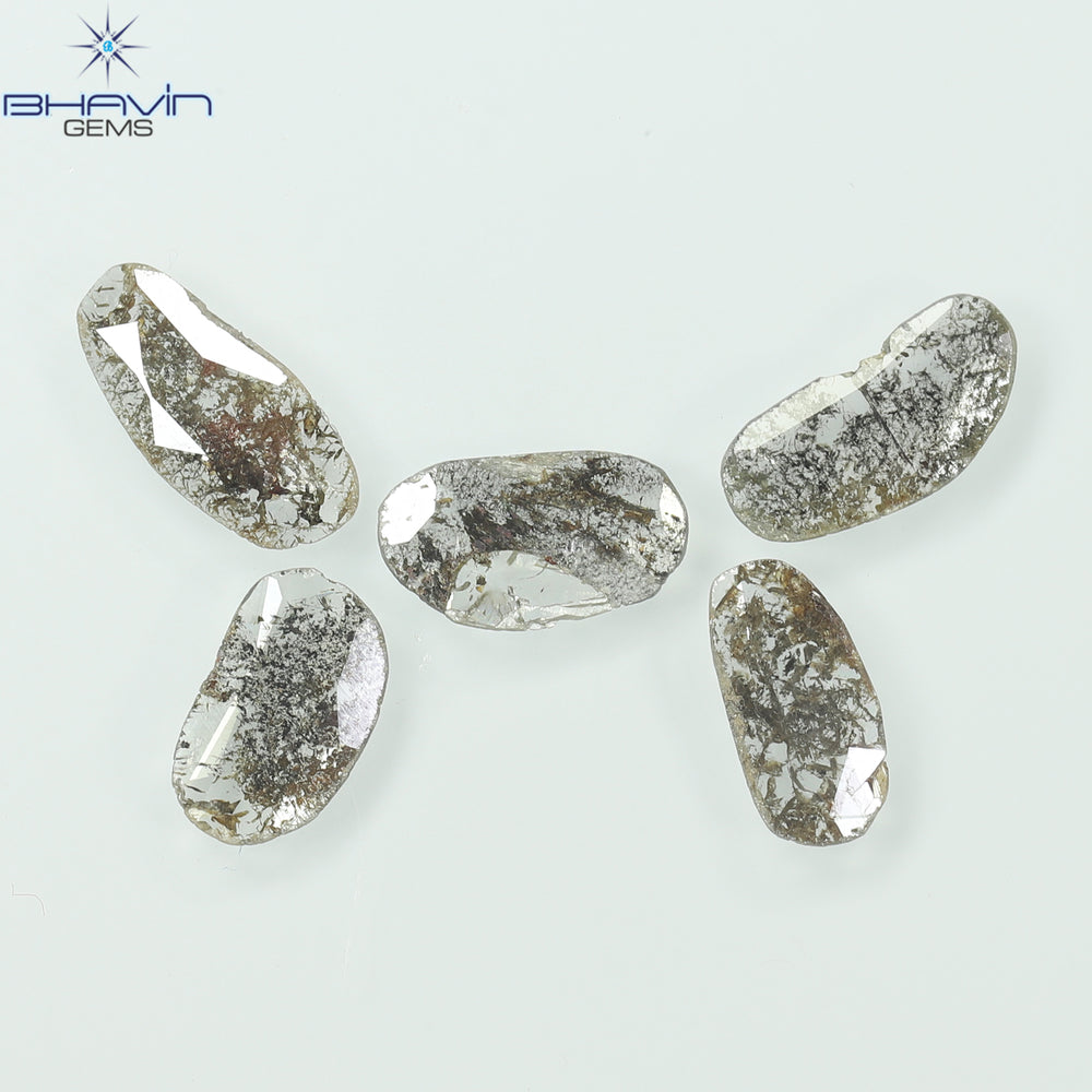 1.75 CT/5 Pcs Slice Shape Natural Diamond Salt And Pepper Color I3 Clarity (10.45 MM)