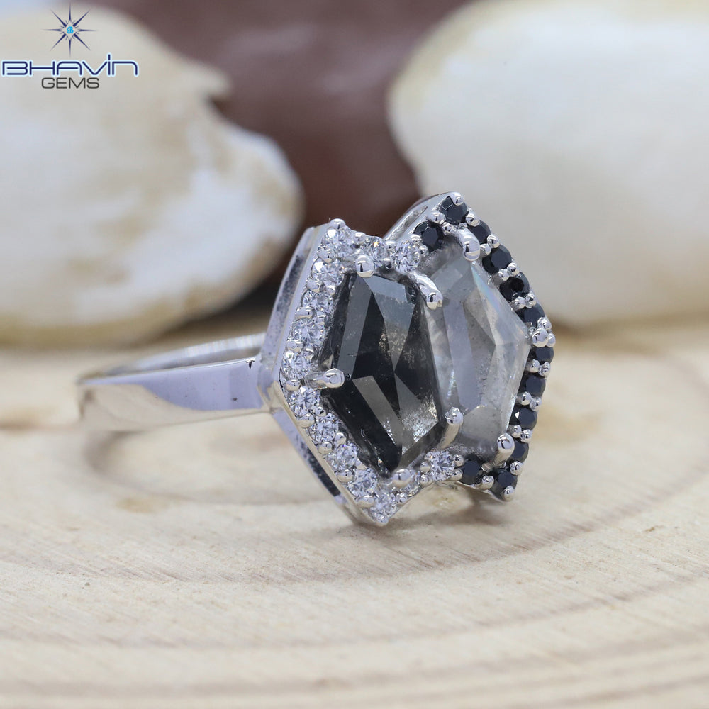 幾何学的なダイヤモンド、ソルト アンド ペッパー ダイヤモンド、天然ダイヤモンド リング、婚約指輪