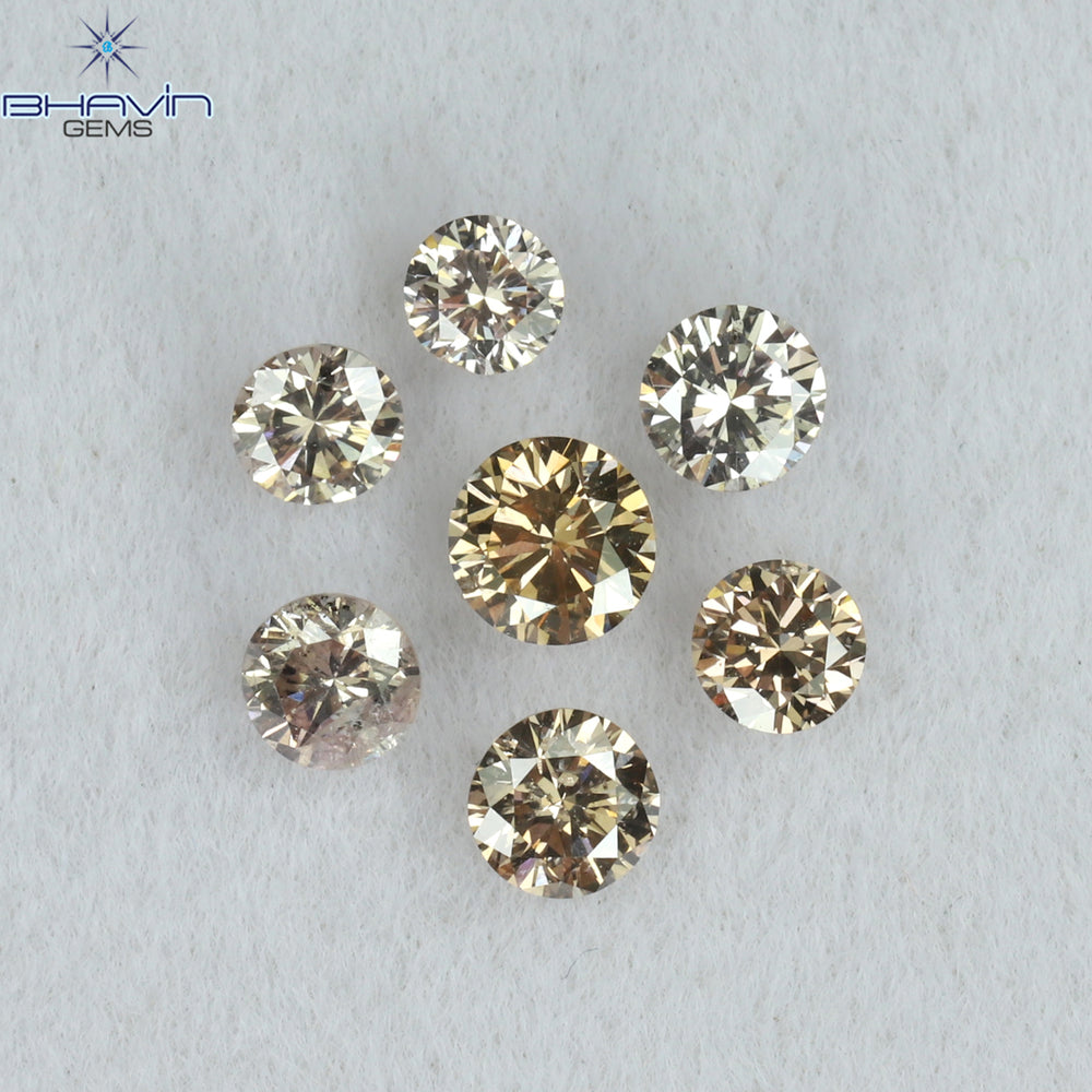 0.56 CT/7 Pcs Round Shape Natural Loose Diamond Brown Pink (Argyle) Color VS2 Clarity (3.20 MM)
