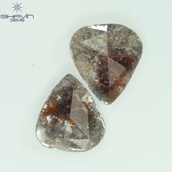 3.93 CT/2 Pcs Pear Slice Shape Natural Diamond Salt And Pepper Color I3 Clarity (13.24 To 12.66 MM)