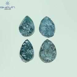 0.82 CT /4 Pcs Pear Rough Shape Blue Color Natural Loose Diamond I3 Clarity (4.45 MM)