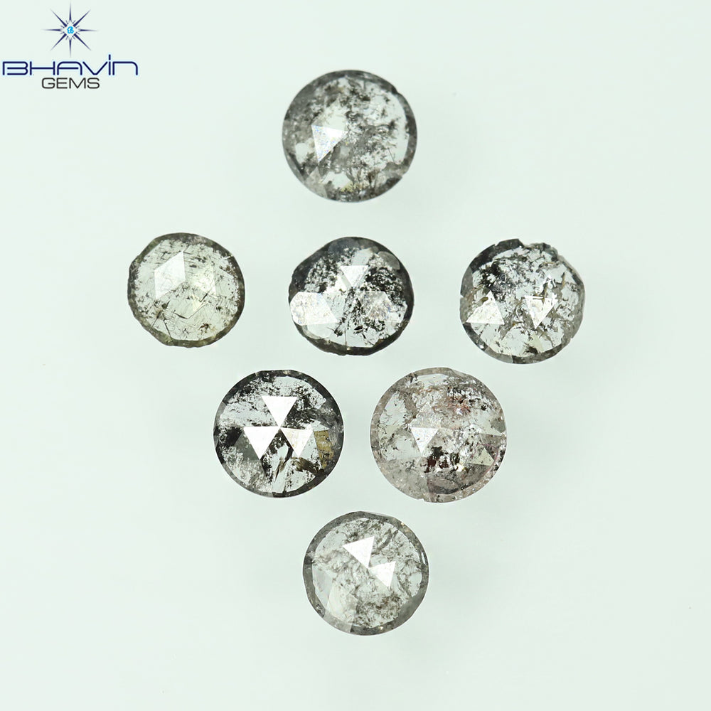 0.55 CT/7 Pcs Round Rose Cut Shape Natural Loose Diamond Salt And Pepper Color I3 Clarity (3.26 MM)