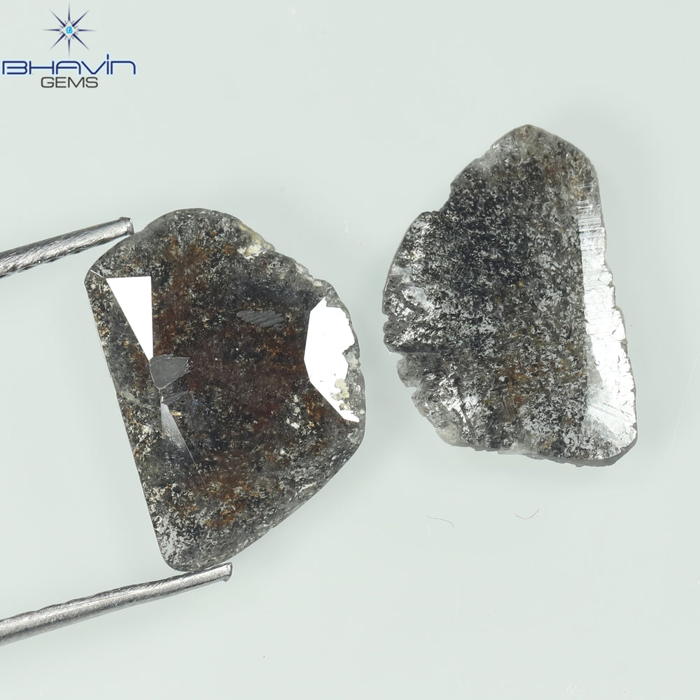 1.76 CT/2 PCS Slice Shape Natural Diamond Salt And Pepper Color I3 Clarity (11.58 MM)