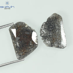 1.76 CT/2 PCS Slice Shape Natural Diamond Salt And Pepper Color I3 Clarity (11.58 MM)