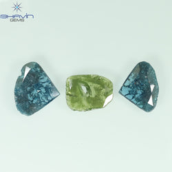 1.38 CT/3 Pcs Slice Shape Natural Diamond Blue Green Color I3 Clarity (9.53 MM)