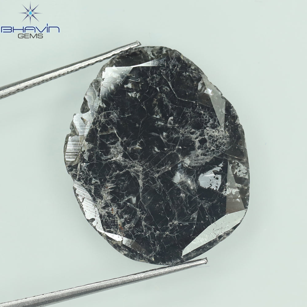 6.38 CT Slice Shape Natural Diamond Salt And Pepper Color I3 Clarity (22.00 MM)