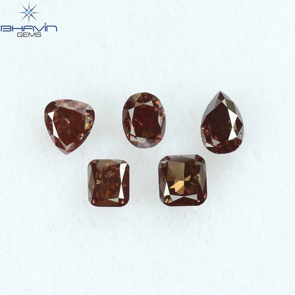 0.60 CT/5 Pcs Mix Shape Natural Loose Diamond Pink Color SI1 Clarity (3.66 MM)