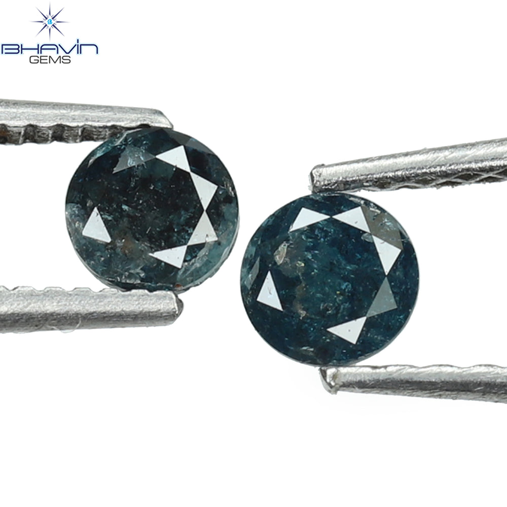 0.44 CT/2 ピース ラウンド ダイヤモンド ブルー ダイヤモンド 天然ダイヤモンド I3 クラリティ (3.73 MM)