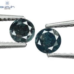 0.44 CT/2 ピース ラウンド ダイヤモンド ブルー ダイヤモンド 天然ダイヤモンド I3 クラリティ (3.73 MM)