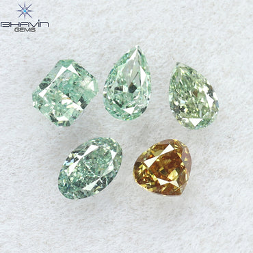 0.51 CT/5 Pcs Mix Shape Natural Diamond Bluish Green Color SI Clarity (3.65 MM)