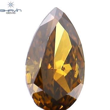 0.39 CT Pear Shape Natural Diamond Enhanced Champagne Color VS1 Clarity (6.36 MM)