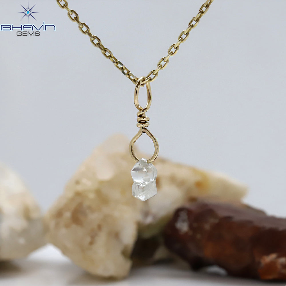 Diamond Pendant Rough Diamond White Gray Diamond Yellow Gold Pendant Bridal Necklace Pendant