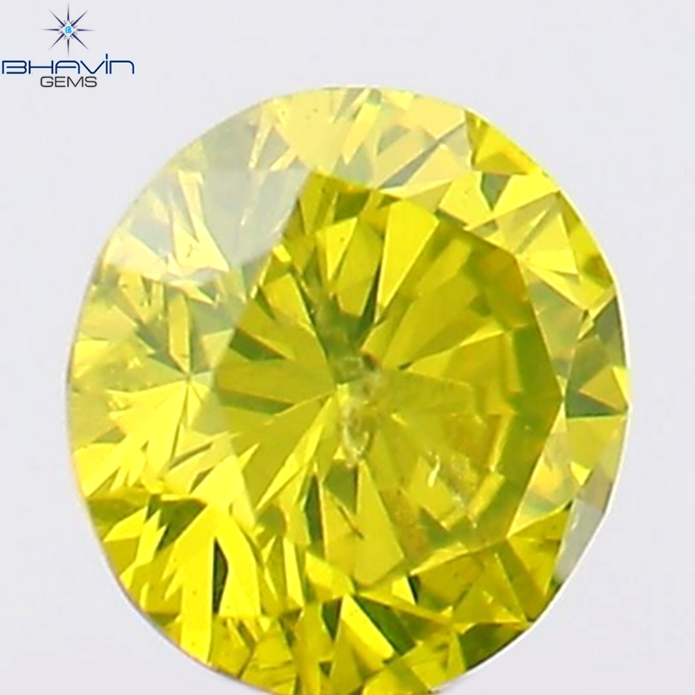 0.14 CT Round Shape Natural Diamond Green Yellow Color SI2 Clarity (3.34 MM)