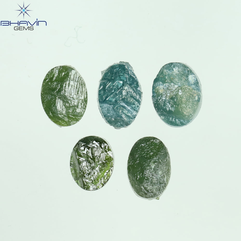 1.34 CT/5 Pcs Oval Rough Shape Green Blue Natural Loose Diamond I3 Clarity (4.60 MM)