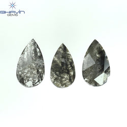 0.99 CT/3 Pcs Pear Slice Shape Natural Diamond Salt And Pepper Color I3 Clarity (8.12 MM)
