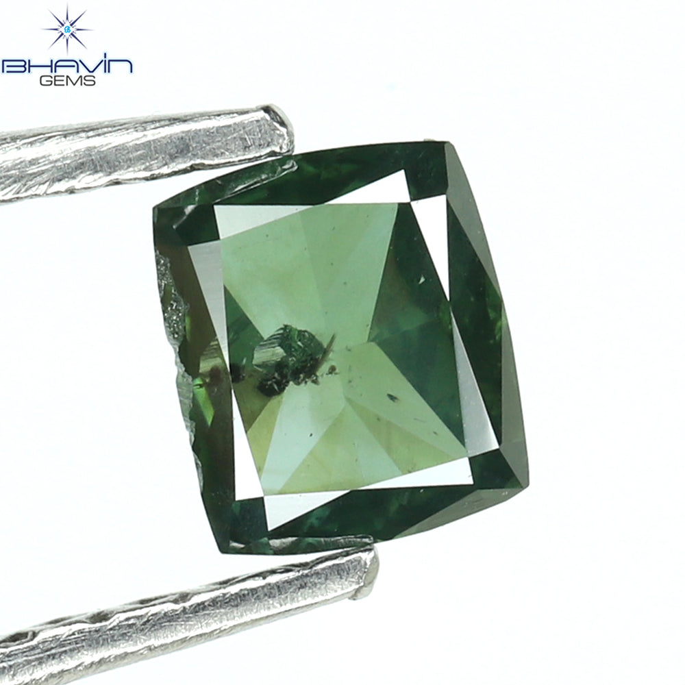 0.28 CT クッション シェイプ エンハンスト ブルーイッシュ グリーン カラー 天然ダイヤモンド I1 クラリティ (4.22 MM)
