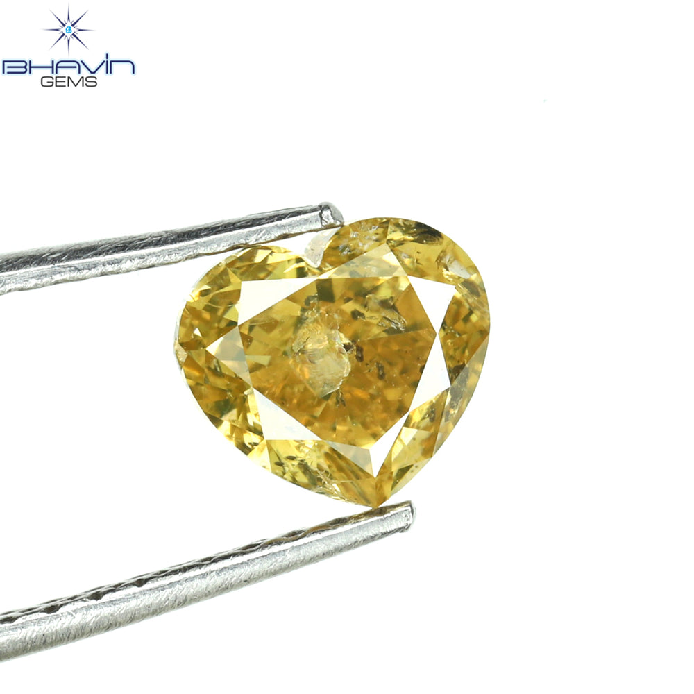 1.00 CT Heart Shape Natural Diamond Orange Yellow Color I2 Clarity (6.22 MM)