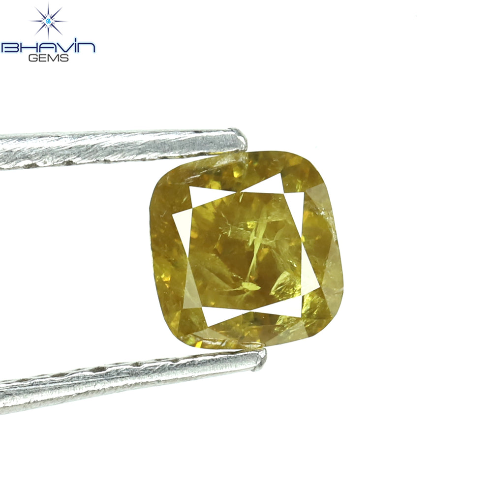 0.61 CT Cushion Shape Natural Diamond Yellow Green Color I2 Clarity (4.58 MM)