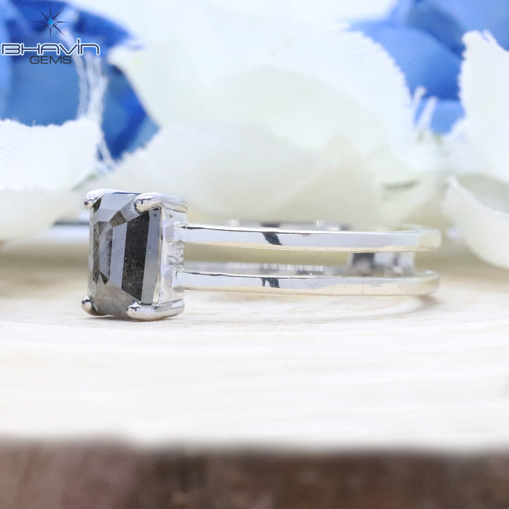 Emerald Diamond, Salt And Pepper Diamond, Natural Diamond Ring, Engagement Ring