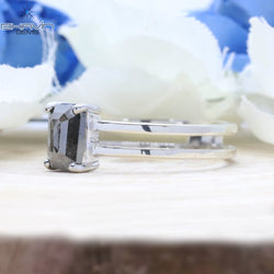 Emerald Diamond, Salt And Pepper Diamond, Natural Diamond Ring, Engagement Ring