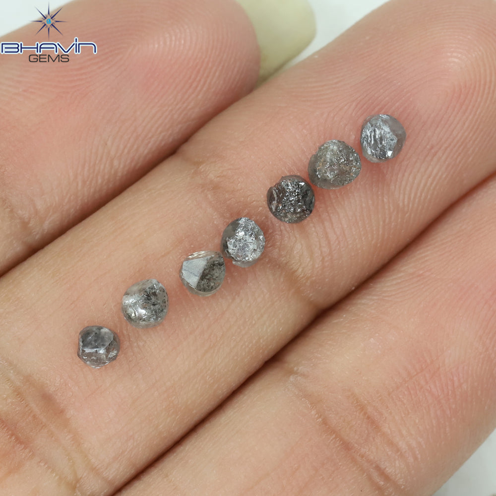 1.17 CT/7 Pcs Uncut Shape Salt And Pepper Natural Loose Diamond I3 Clarity (3.10 MM)