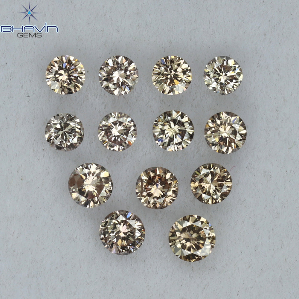 0.52 CT/13 Pcs Round Shape Natural Loose Diamond Brown Pink (Argyle) Color VS2 Clarity (2.35 MM)