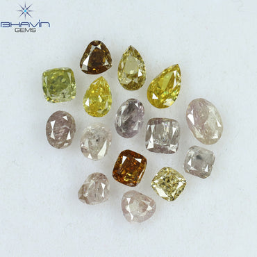 3.04 CT/15 Pcs Mix Shape Natural Diamond Pink Yellow Color I2 Clarity (5.00 MM)
