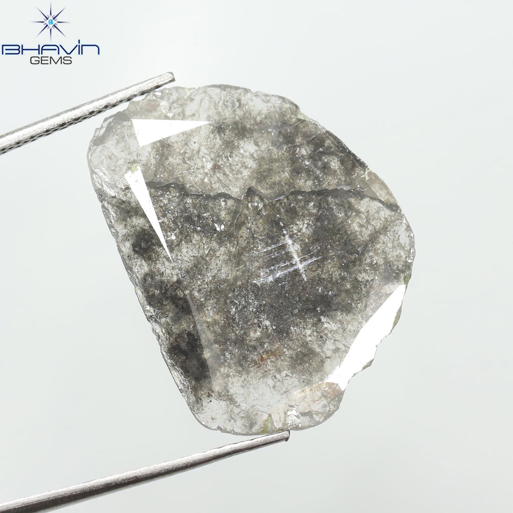 6.04 CT スライス シェイプ ナチュラル ダイヤモンド ソルト アンド ペッパー カラー I3 クラリティ (21.71 MM)