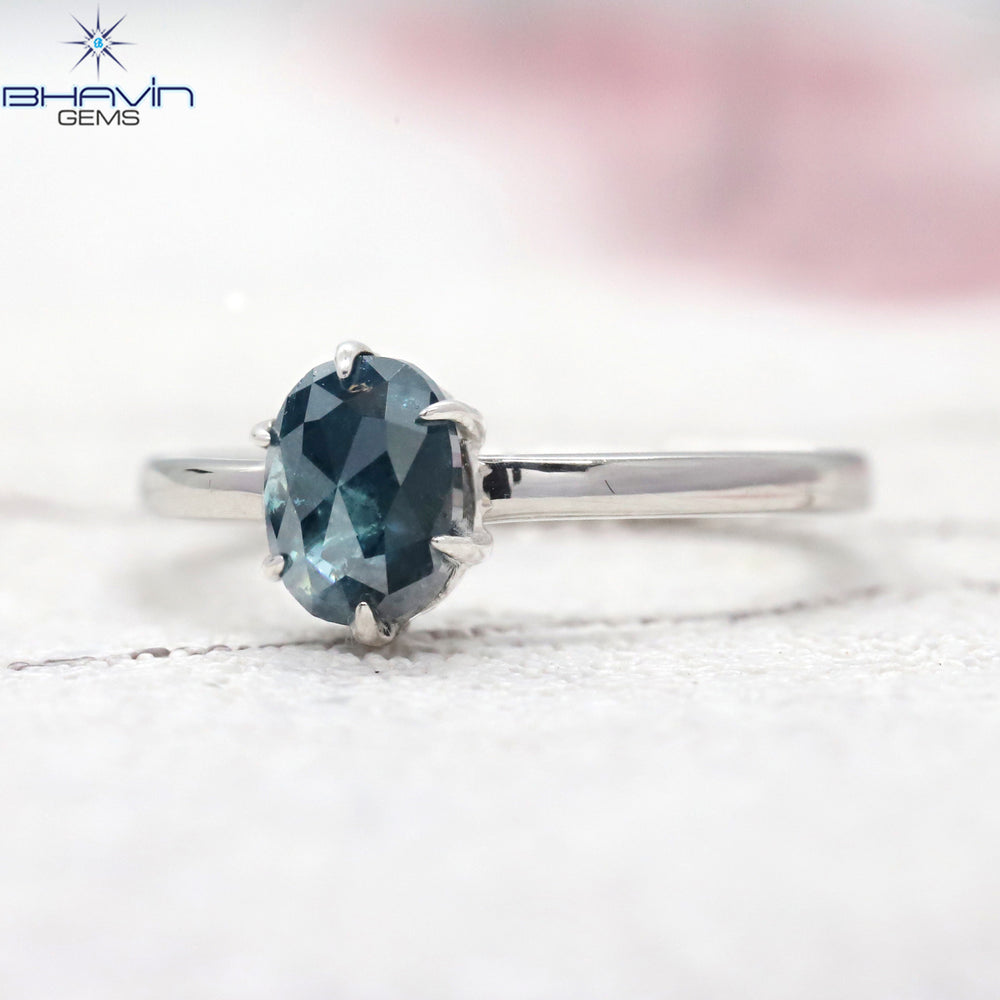 Oval Diamond Natural Diamond Ring Blue Color Gold Ring Engagement Ring
