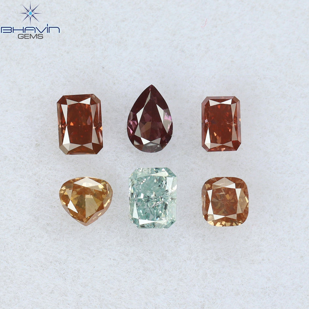 0.58 CT/6 Pcs Mix Shape Natural Diamond Pink Color SI2 Clarity (3.17 MM)