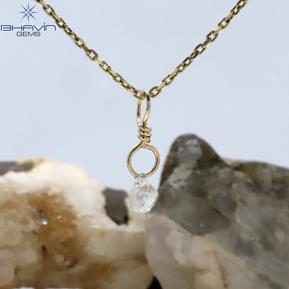 Diamond Pendant Rough Diamond White Gray Diamond Yellow Gold Pendant Bridal Necklace Pendant