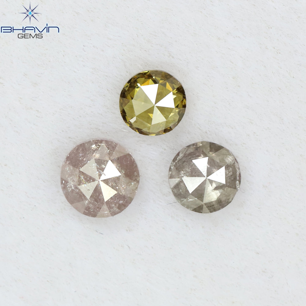 0.43 CT/3 Pcs Round Rose Cut Shape Natural Diamond Pink Color I3 Clarity (3.65 MM)