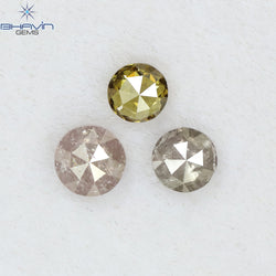 0.43 CT/3 Pcs Round Rose Cut Shape Natural Diamond Pink Color I3 Clarity (3.65 MM)
