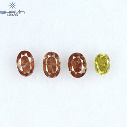 0.72 CT/4 Pcs Oval Shape Enhanced Pink Yellow Color Natural Loose Diamond SI2 Clarity (4.15 MM)