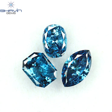 0.67 CT/3 Pcs Mix Shape Natural Diamond Blue Color I2 Clarity (5.77 MM)
