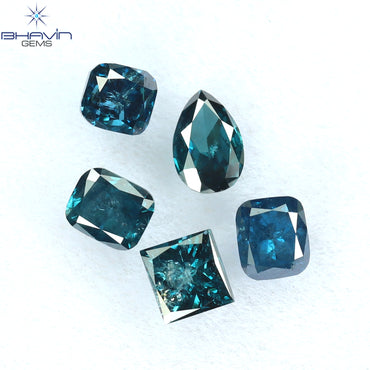 0.96 CT/5 Pcs Mix Shape Natural Diamond Blue Color I2 Clarity (4.40 MM)