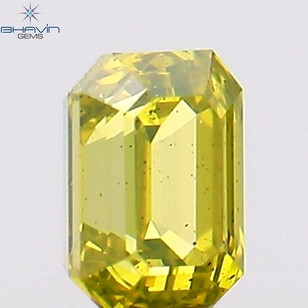 0.13 CT エメラルド シェイプ ナチュラル ダイヤモンド エンハンスト イエロー グリーン カラー VS1 クラリティ (3.02 MM)