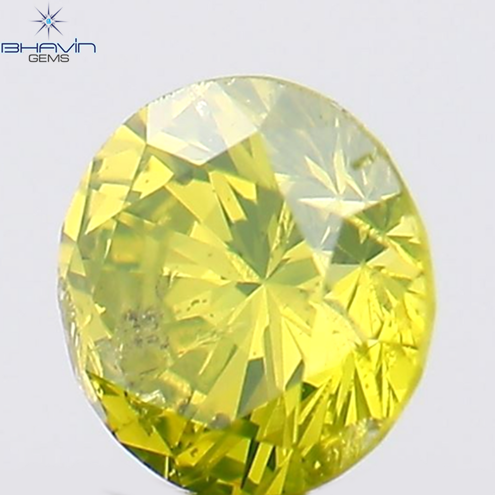 0.14 CT Round Shape Natural Diamond Green Yellow Color SI2 Clarity (3.35 MM)