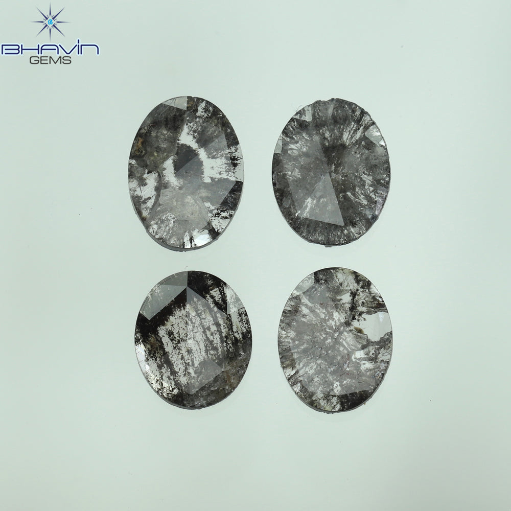 1.41 CT/4 Pcs Oval Slice Shape Natural Diamond Salt And Pepper Color I3 Clarity (7.15 MM)
