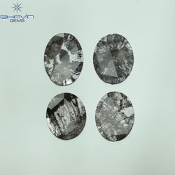 1.41 CT/4 Pcs Oval Slice Shape Natural Diamond Salt And Pepper Color I3 Clarity (7.15 MM)