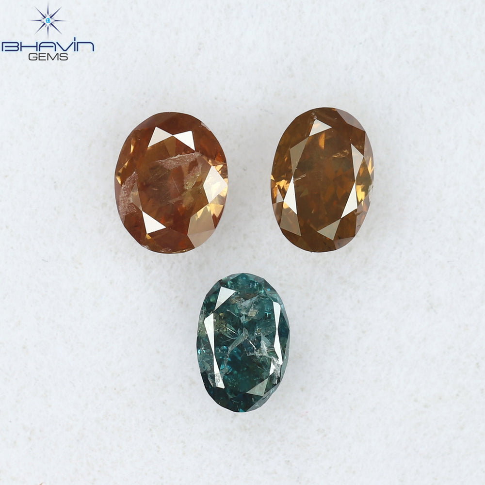 0.65 CT/3 Pcs Oval Shape Enhanced Pink Blue Color Natural Loose Diamond SI2 Clarity (4.25 MM)