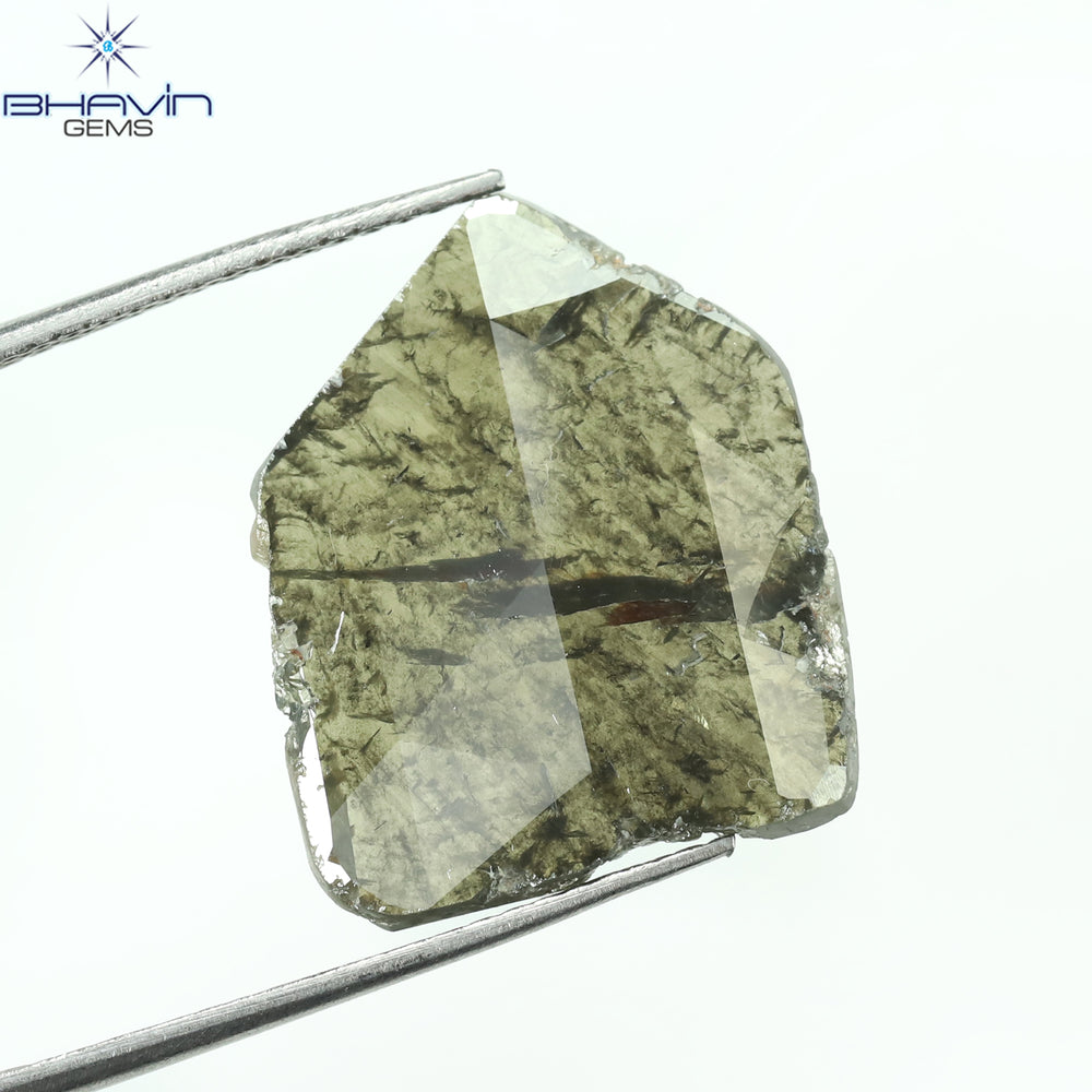 5.36 CT Slice Shape Natural Diamond Greyish Green Color I3 Clarity (18.67 MM)
