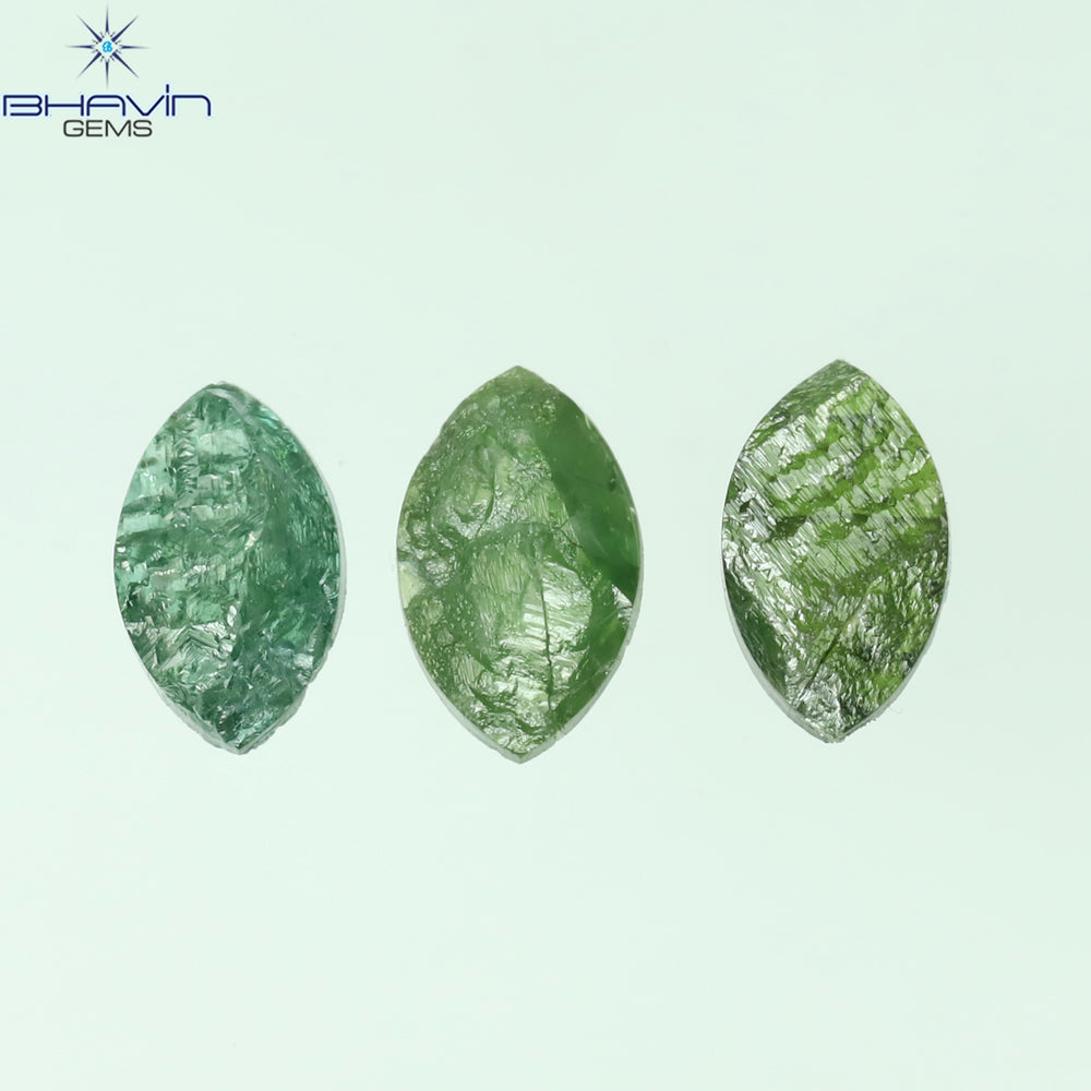 C1.04 CT/3 Pcs Marquise Rough Shape Blue Green Natural Loose Diamond I3 Clarity (6.65 MM)