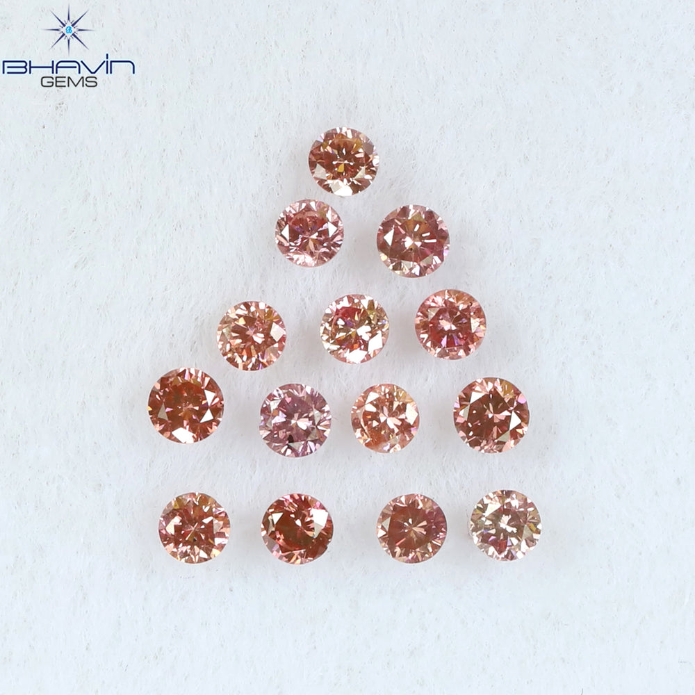 0.26 CT/14 ピース ラウンド シェイプ ナチュラル ルース ダイヤモンド ピンク カラー SI クラリティ (1.75 MM)