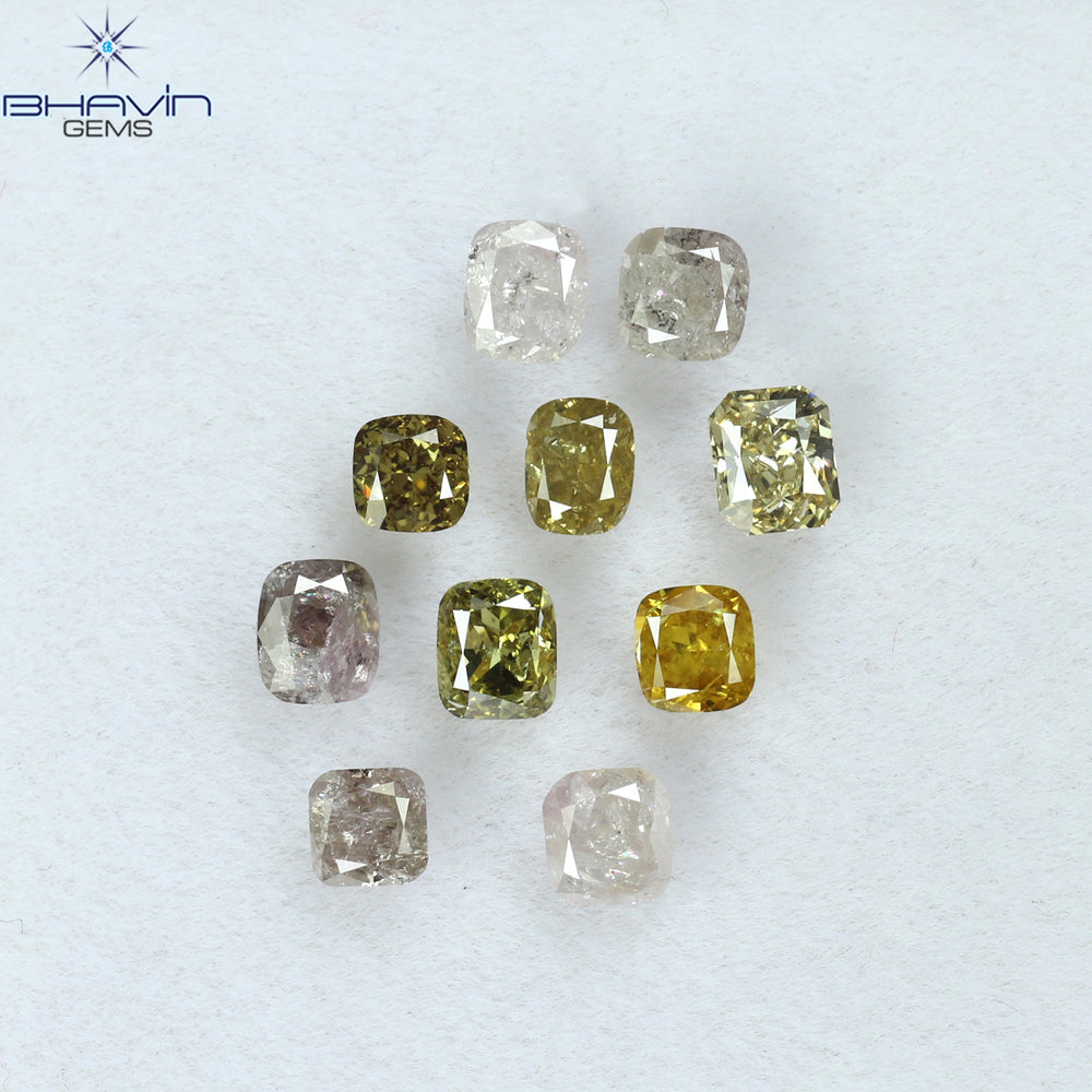 1.97 CT/10 Pcs Cushion Shape Natural Diamond Mix Color I1 Clarity (3.65 MM)