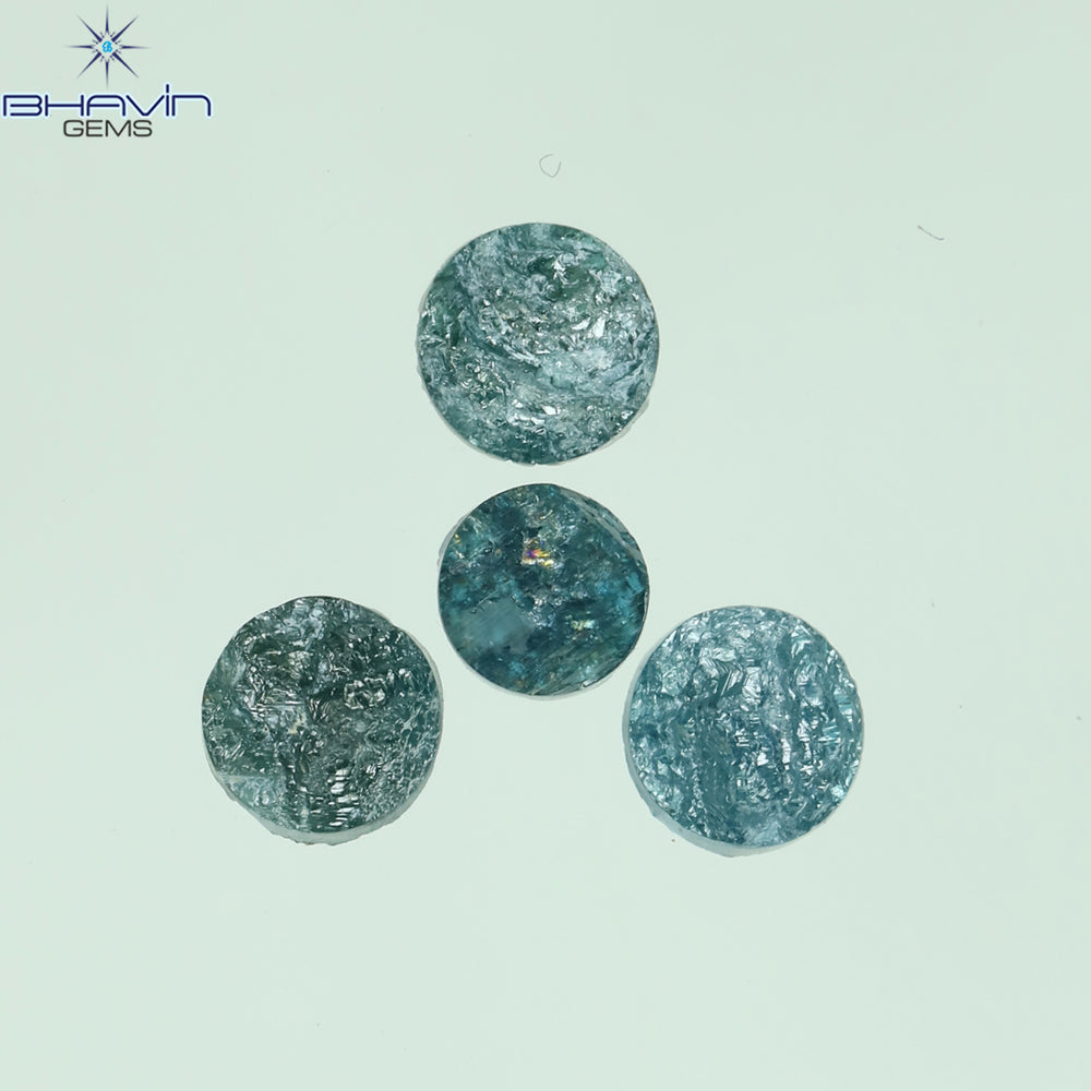 1.04 CT/4 Pcs Round Rough Shape Blue Natural Loose Diamond I3 Clarity (4.10 MM)