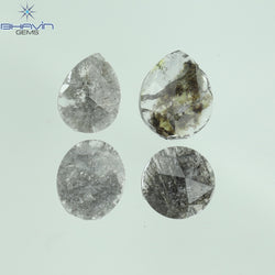 0.98 CT/4 Pcs Mix Slice Shape Natural Diamond  Salt And Pepper Color I3 Clarity (6.44 MM)